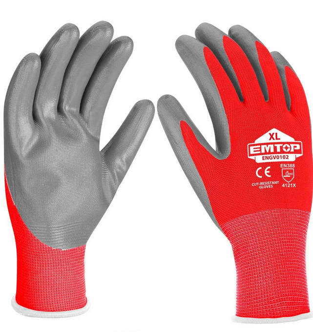 Перчатки EMTOP ENGV0102 трикотажные с нитриловым покрытием XL