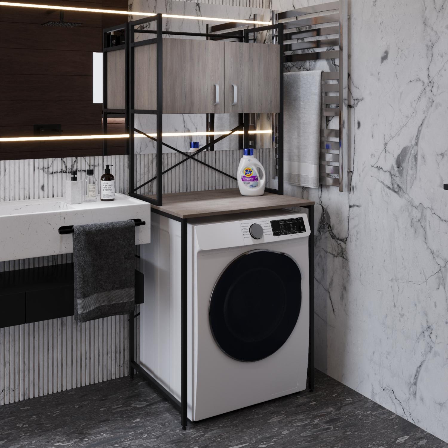 Стеллаж-полка Ferrum-decor Бафрум 404 металл/ДСП 16 мм для стиральной машины 178x70,5x60,5 см Черный/Дуб Кремона Канолло (FRD-107603)