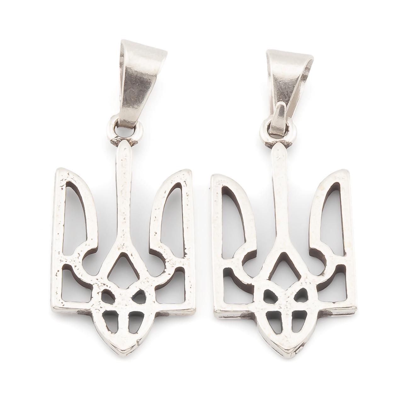 Кулон патріотичний Тризуб герб України без ланцюжка 27х14 мм Сріблястий (УС2714п00)