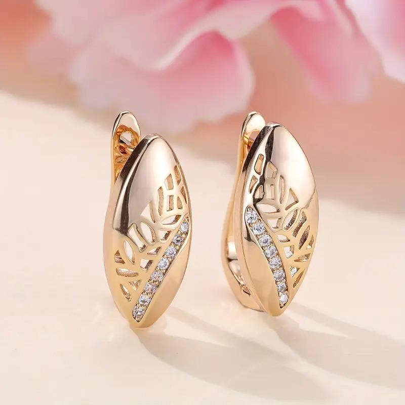 Серьги женские AurumLux022 лист с белыми стразами 1,7 см Золотистый (35473931)