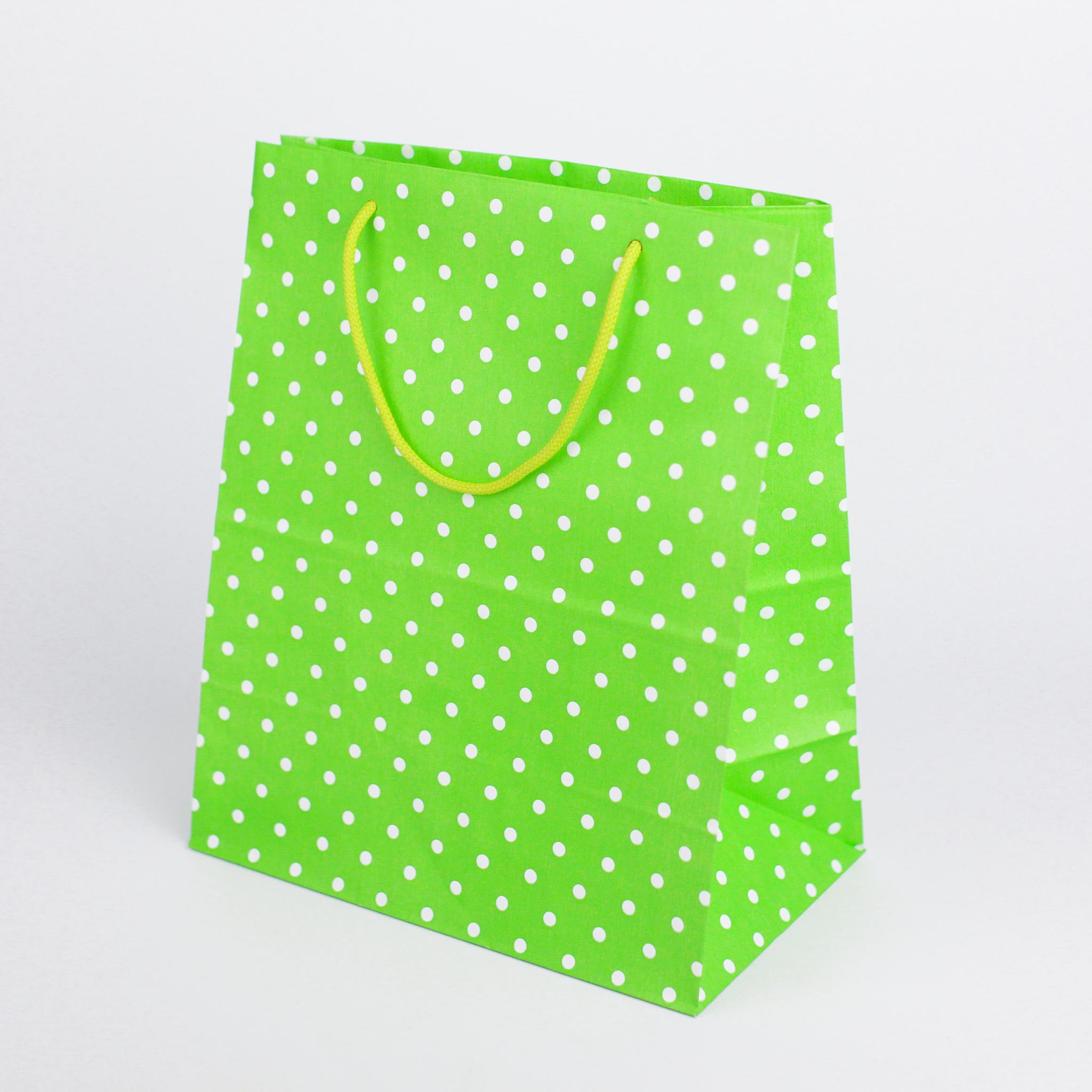 Пакет у горошок подарунковий із ручками 20 шт. 260х150х320 мм Зелений - фото 1 Пакет у горошок подарунковий із ручками 20 шт. 260х150х320 мм Зелений - фото 1