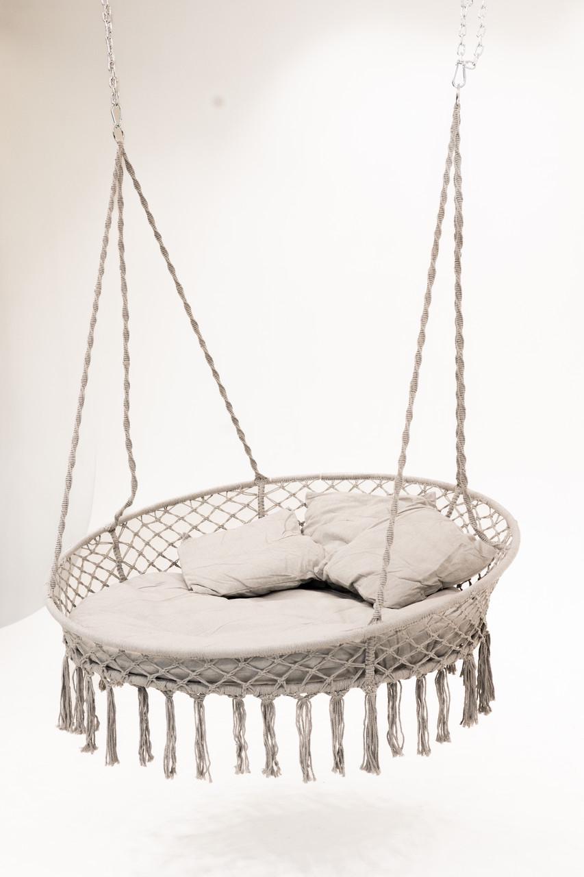 Кресло-качеля подвесное плетеное круглое WCG с мягкой подушкой 140 см Серый (QNSW11GR) - фото 2 Кресло-качеля подвесное плетеное круглое WCG с мягкой подушкой 140 см Серый (QNSW11GR) - фото 2