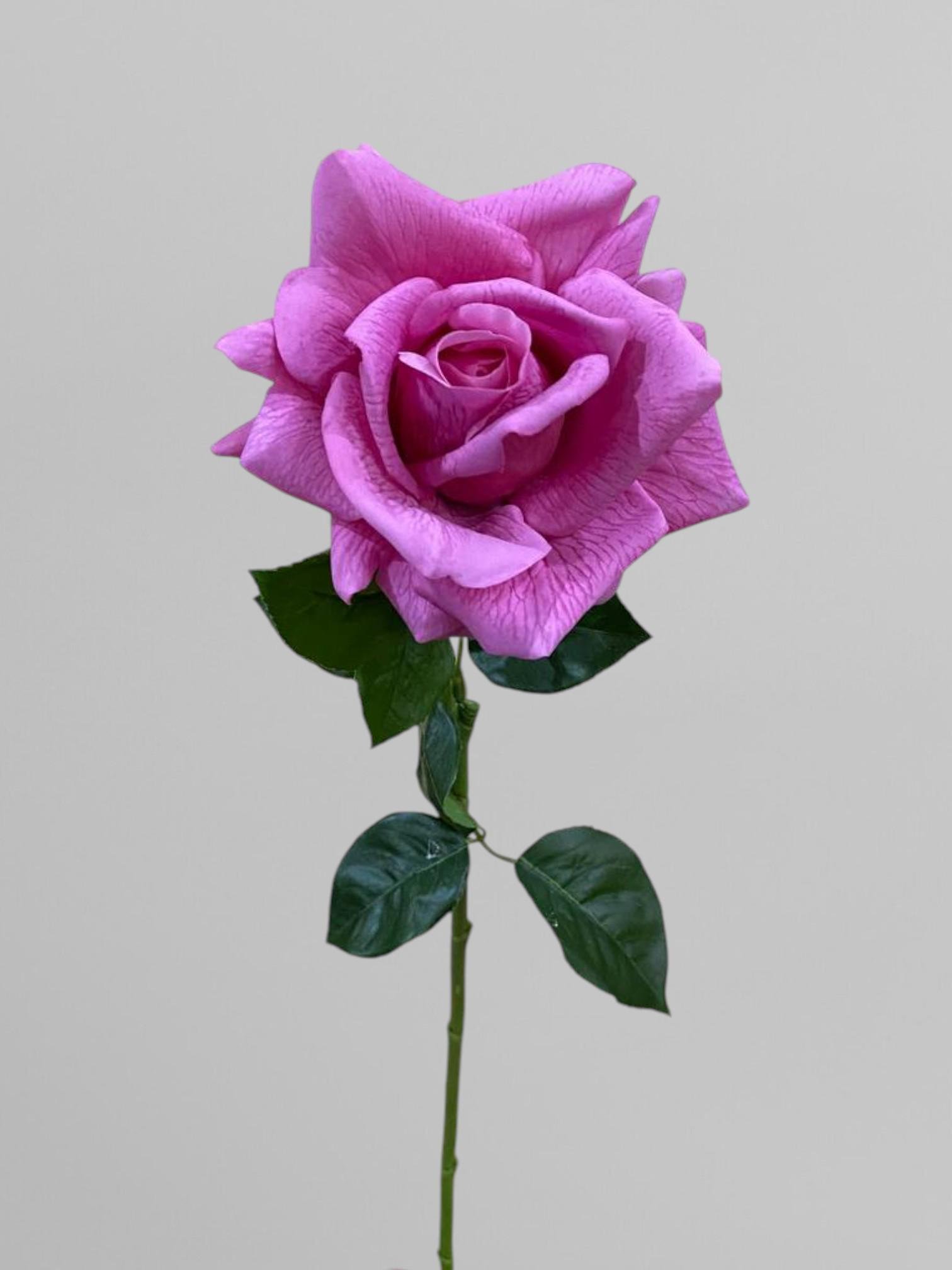 Искусственный цветок роза Real Touch реалистичный на стебле 1 соцветие 64 см Розовый (К02093) - фото 1