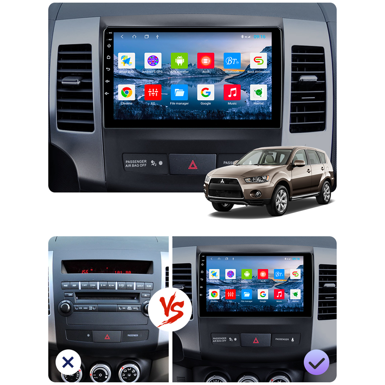 Магнитола штатная Lesko для Mitsubishi Outlander II 2009-2013 9" 4/32Gb/ 4G/ Wi-Fi/ CarPlay Premium - фото 8