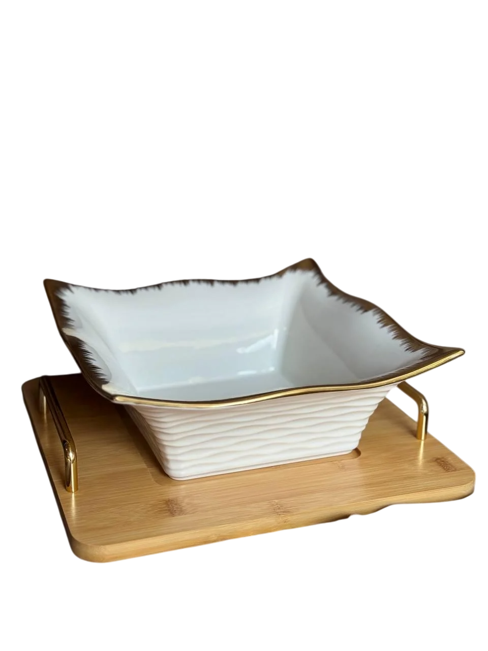 Салатница YIWU керамическая на бамбуковой подставке 29,5х27,5х10 см Белый (LX-10B)