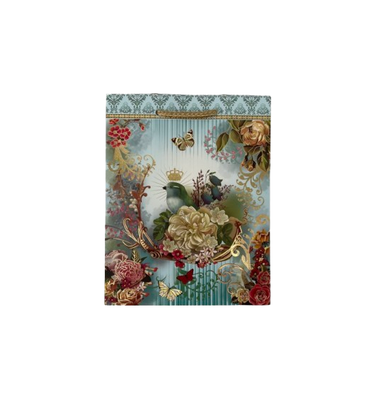 Подарочный пакет бумажный Stenson Flower dance R95501-S 18х23х8 см Голубой с цветами (26712599)