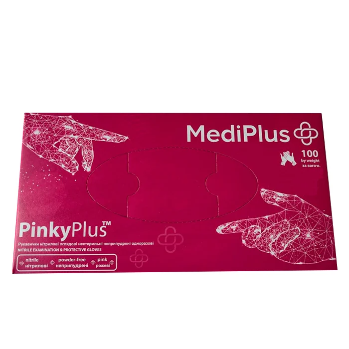 Перчатки нитриловые MEDIPLUS PinkyPlus неопудрен L 100 шт. Ярко-розовый (PinkyPlusМ)