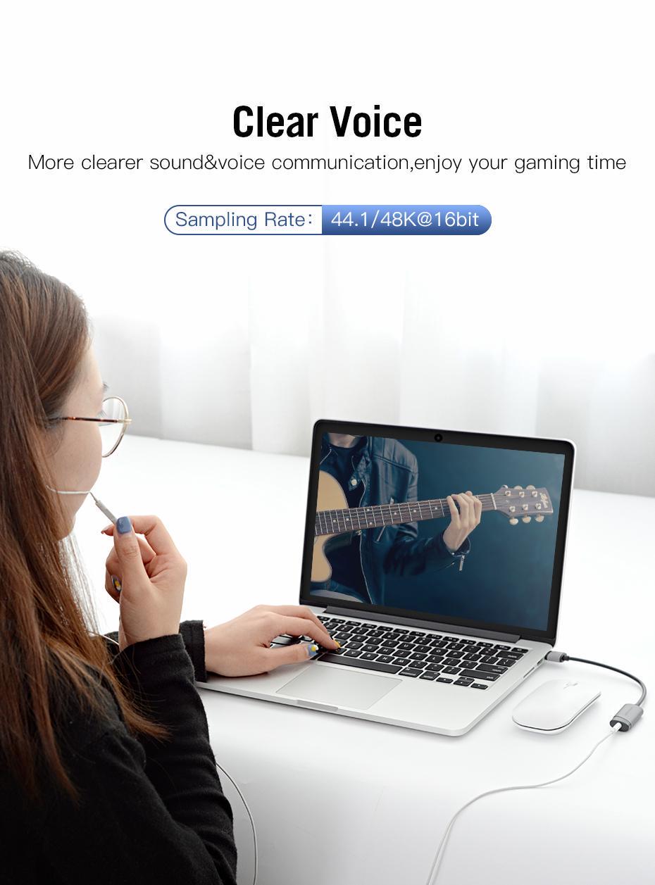 Звукова карта з підтримкою мікрофону Vention USB-3,5 мм minijack 16 біт/48 кГц TRRS AUX 2-піновий Сірий (CDJHB) - фото 6 Звукова карта з підтримкою мікрофону Vention USB-3,5 мм minijack 16 біт/48 кГц TRRS AUX 2-піновий Сірий (CDJHB) - фото 6