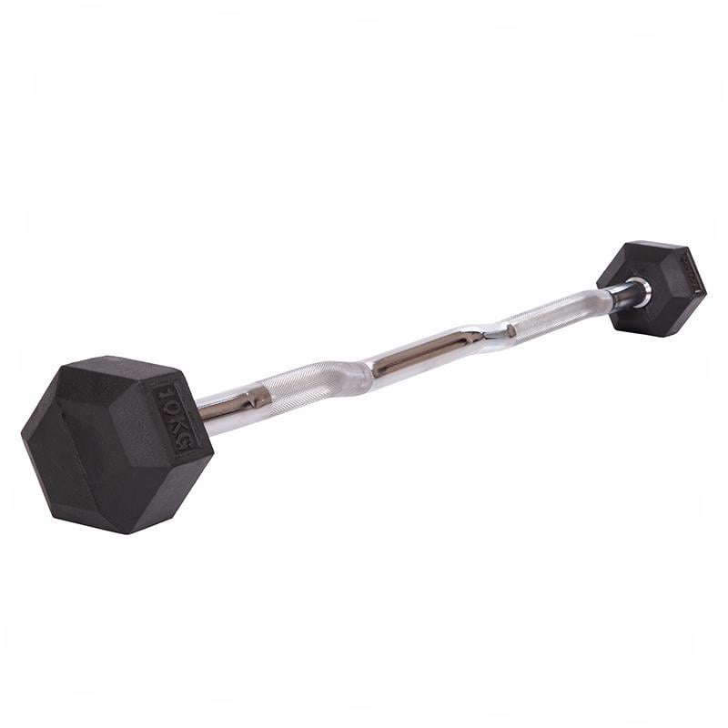 Штанга фіксована вигнута обгумована Rubber Hexagon Barbell Zelart TA-6231 10 кг Чорний (58363128) - фото 1