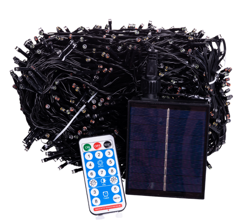 Гирлянда нить уличная 1000 LED 100 м на солнечной батарее черная нить с пультом ДУ Разноцветный - фото 4 Гирлянда нить уличная 1000 LED 100 м на солнечной батарее черная нить с пультом ДУ Разноцветный - фото 4