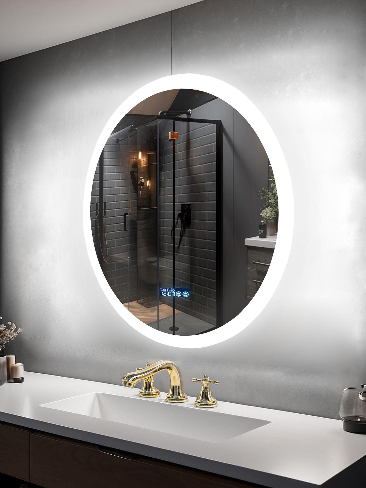 Дзеркало для ванної кімнати настінне KAYFOVO кругле з LED підсвічуванням/підігрівом/інформаційним дисплеєм 59х59 см (448959185)