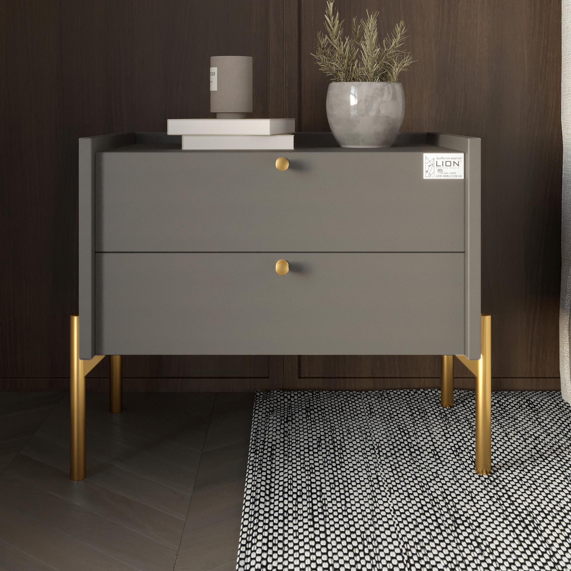Прикроватная тумба с двумя ящиками Вуд 500x400x440 мм Антрацит/Золотой