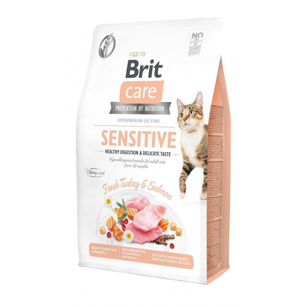 Корм сухий для котів Brit Care Cat GF Sensitive HDigestion&Delicate Taste з чутливим травленням індичка та лосось 2 кг (арт.171282)