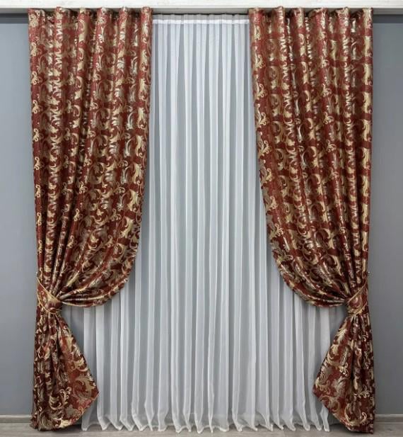 Тканина для штор жакард Завиток 1,45 м Бордовий/Золотистий (1650ш) - фото 5