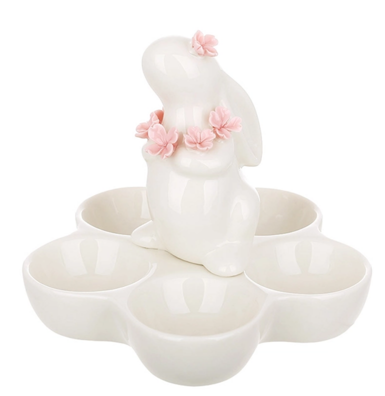 Підставка для яєць керамічна Зайчик з квітами на 5 яєць (33729)