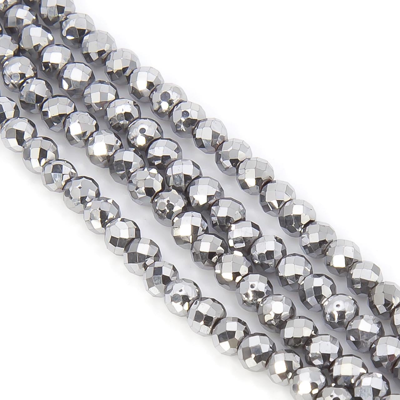 Бусины гематитовые граненые шар 3 мм 40 см 140 шт. Серебристый (БГ0003ш00)