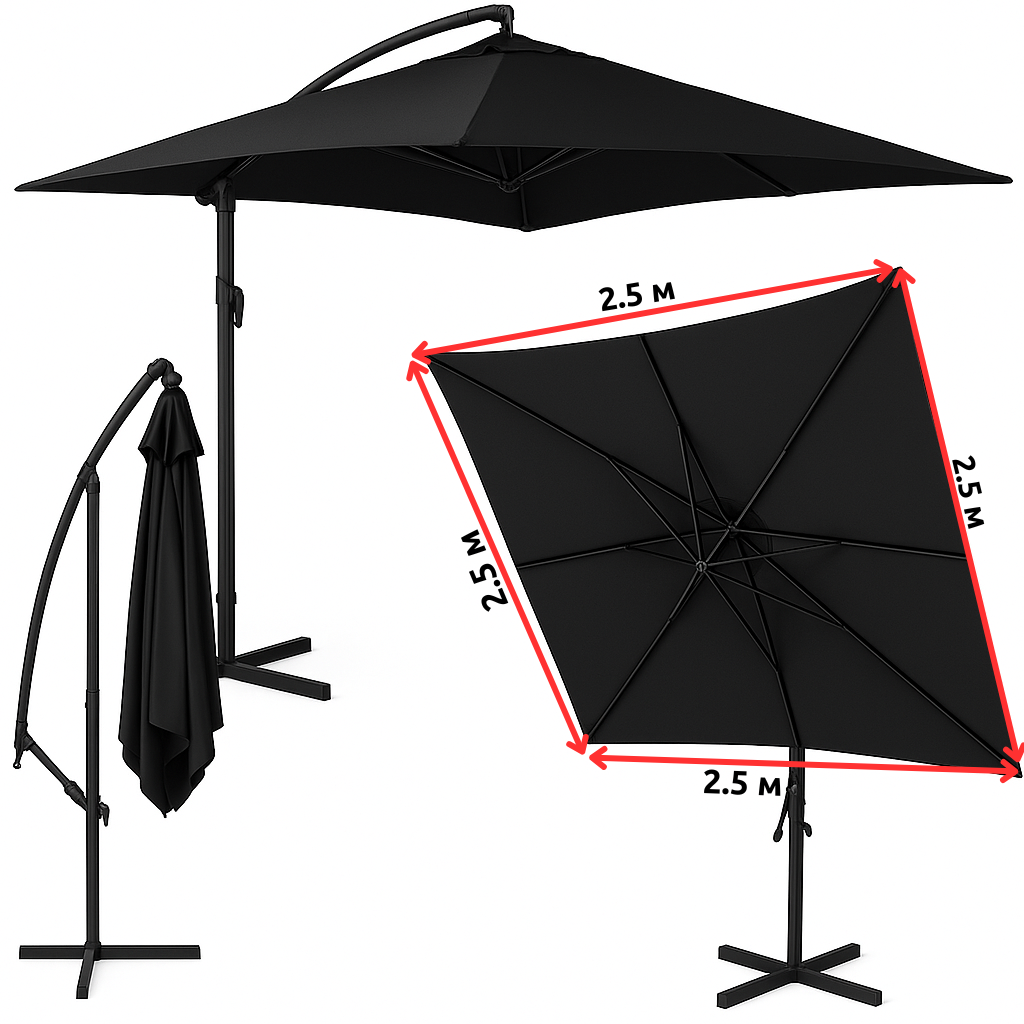 Садова парасолька WCG з поліестеру сталевою рамою регульований кут нахилу з чохлом 2,5х2,5 м Чорний (W-7055BL1) - фото 10 Садова парасолька WCG з поліестеру сталевою рамою регульований кут нахилу з чохлом 2,5х2,5 м Чорний (W-7055BL1) - фото 10