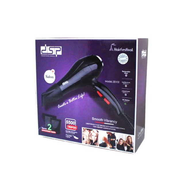 Фен DSP 30102 Pro с регуляцией скорости и температуры 2 насадки Черный (-136333867) - фото 7 Фен DSP 30102 Pro с регуляцией скорости и температуры 2 насадки Черный (-136333867) - фото 7