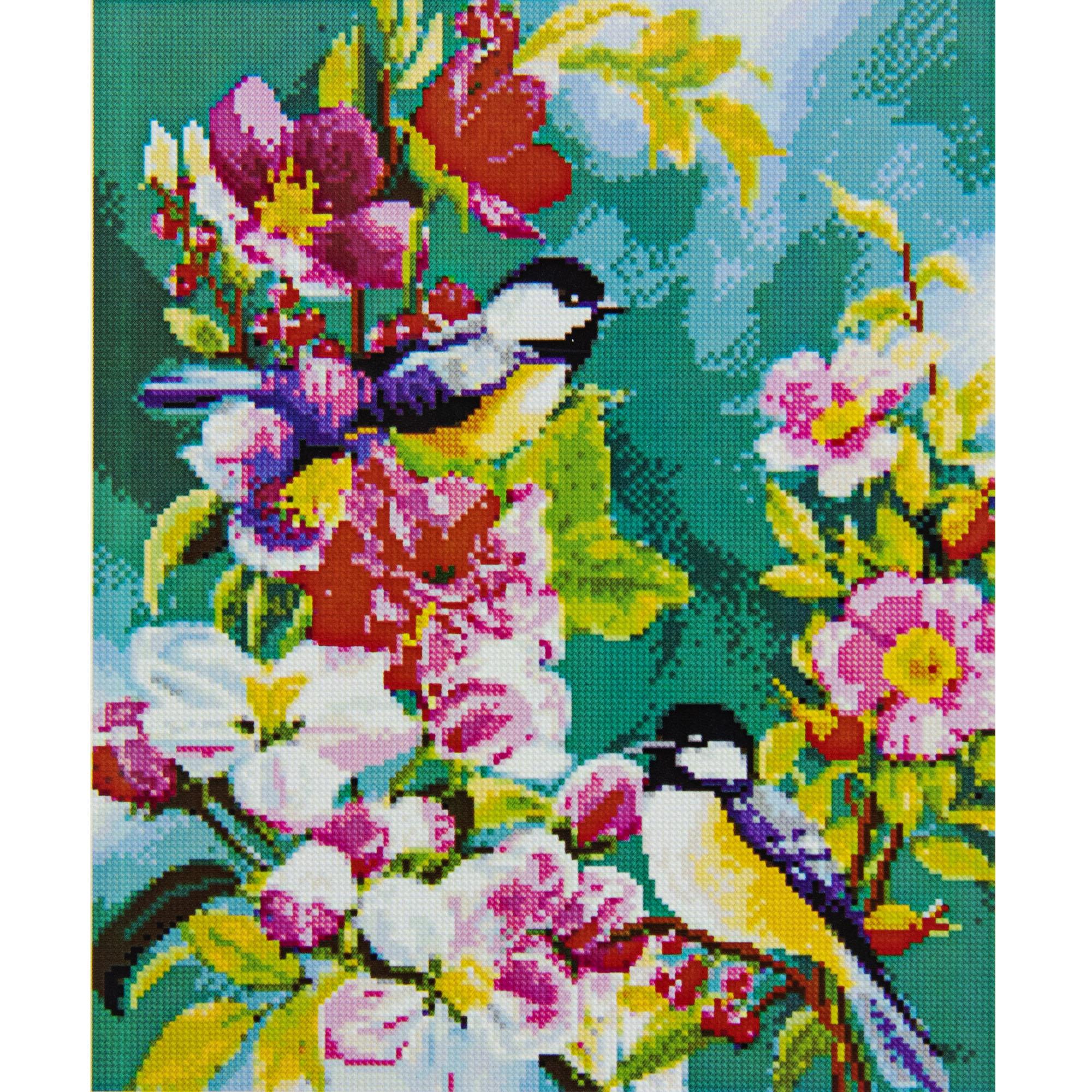 Алмазна мозаїка Strateg Синиці серед квітів 40х50 см (Str-FA40451)