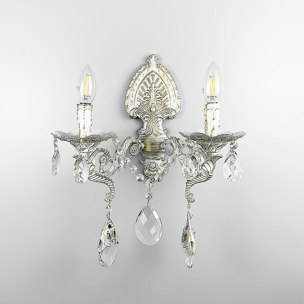 Бра двойное с хрустальными подвесами с позолотой Белый (5412/2)