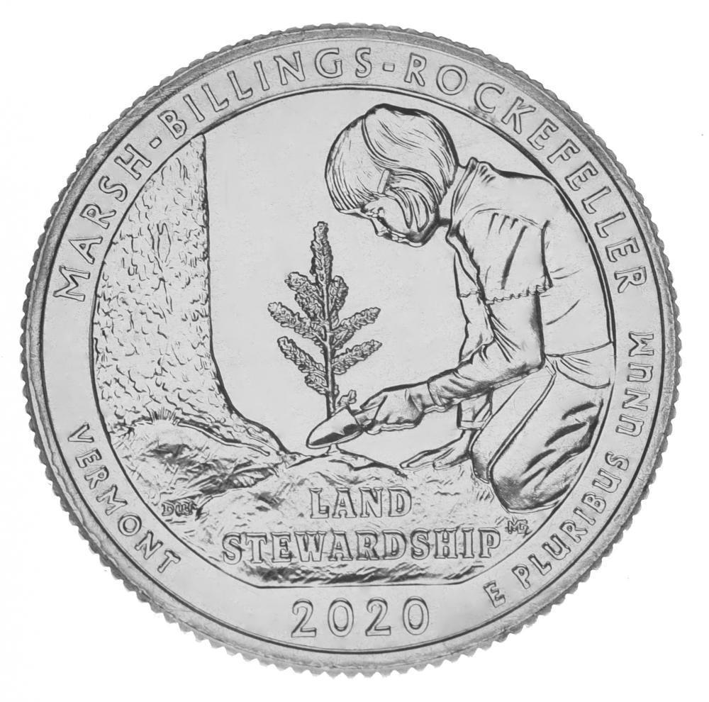 Коллекционная монета США 25 центов квотер 2020 S UNC 54-й парк Национальный исторический парк Марш-Биллингс-Рокфеллер