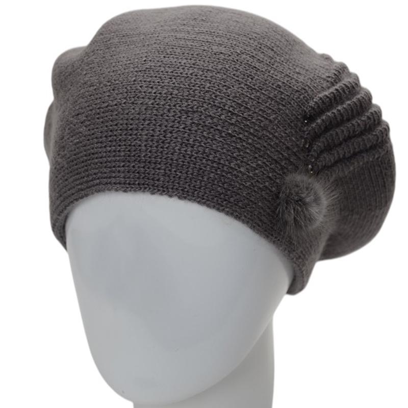 Берет женский двойной Lirus Ванесса с узором и стразами Дым