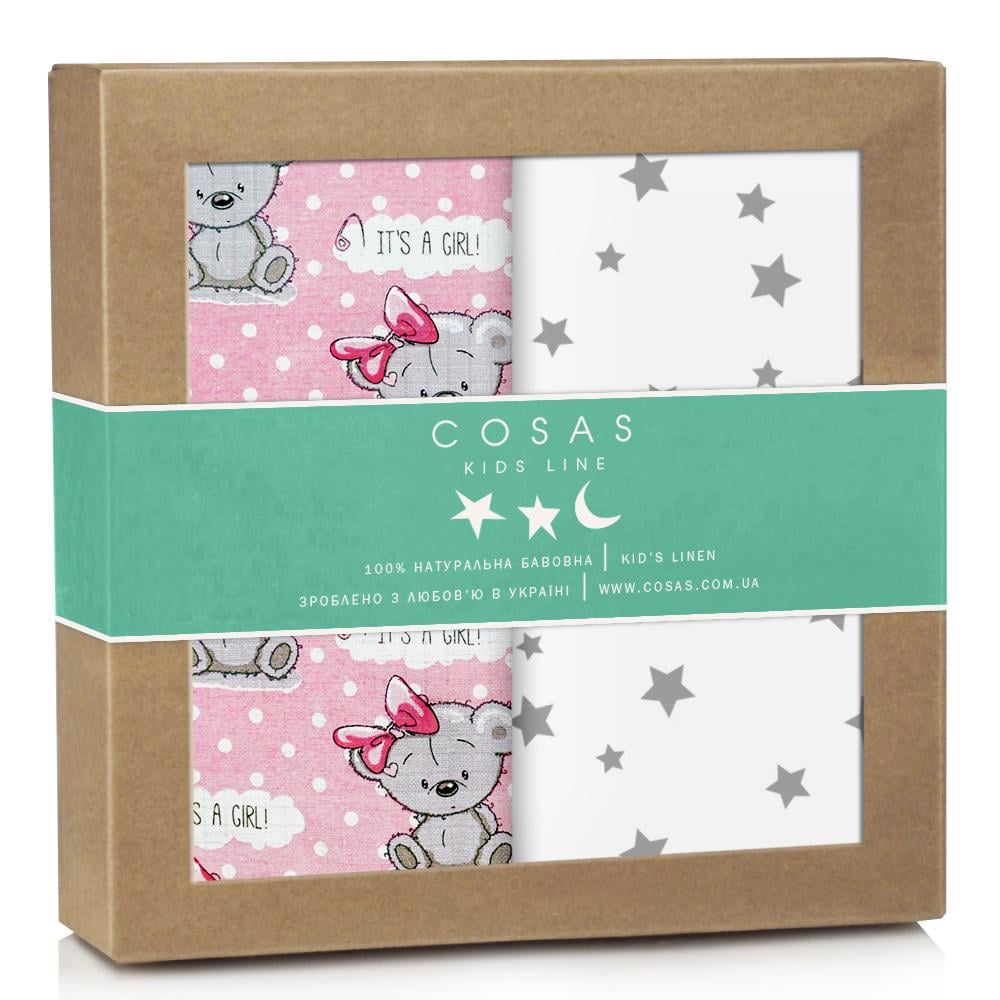 Набір пелюшок Cosas Girl Bear Rose Starfall Grey 80х100 см 2 шт. (4822052061329)