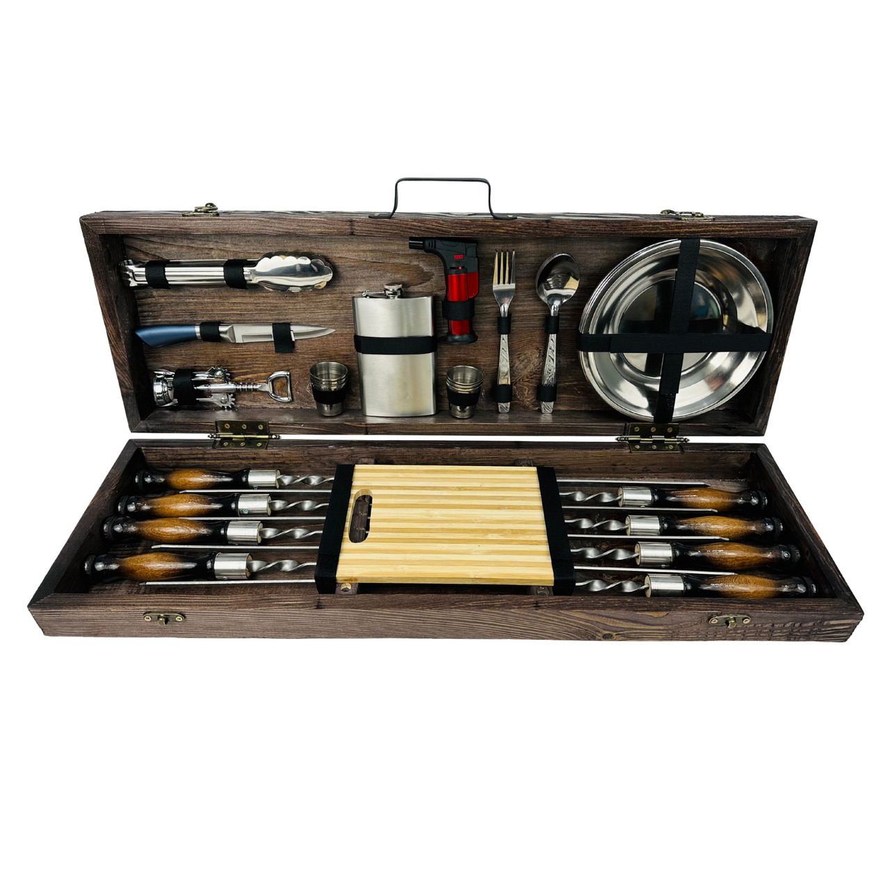 Набор шампуров и аксессуаров Макси в кейсе из дерева