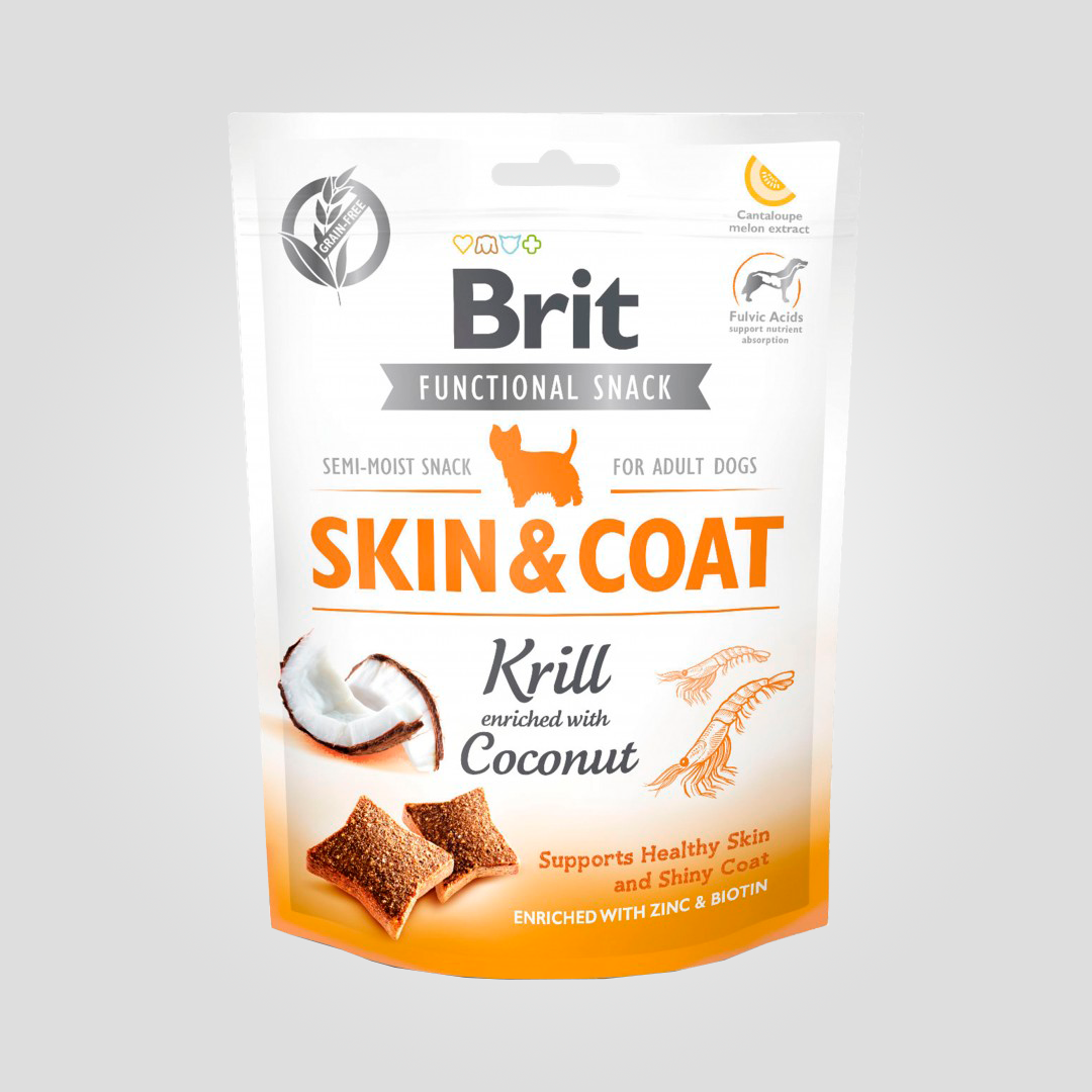 Ласощі для собак функціональні Brit Care Skin&Coat криль з кокосом 150 г (20504628)