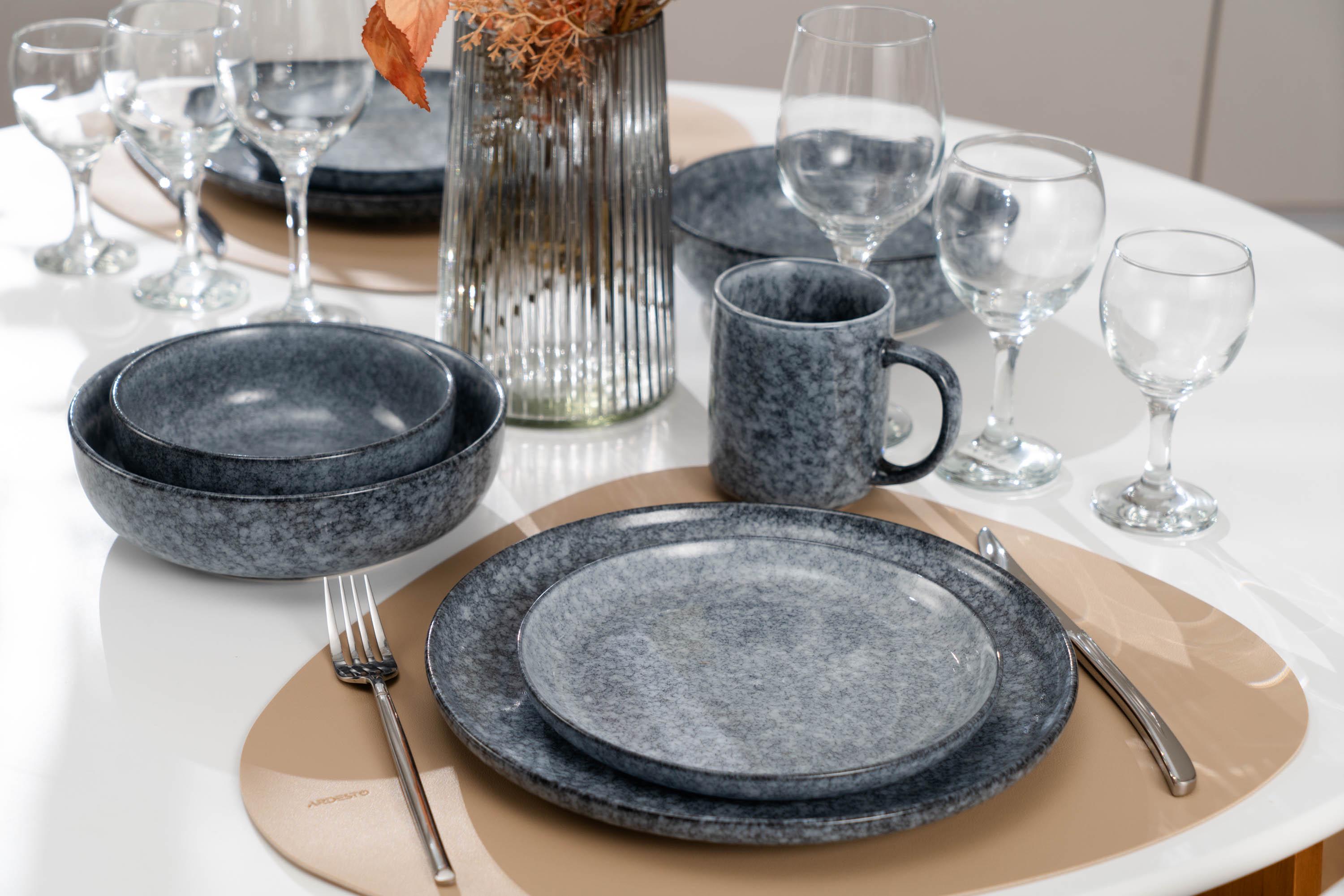 Набор посуды для двух персон Ardesto Loreto 10 предметов фарфор Темно-серый/Серо-голубой мраморный - фото 12