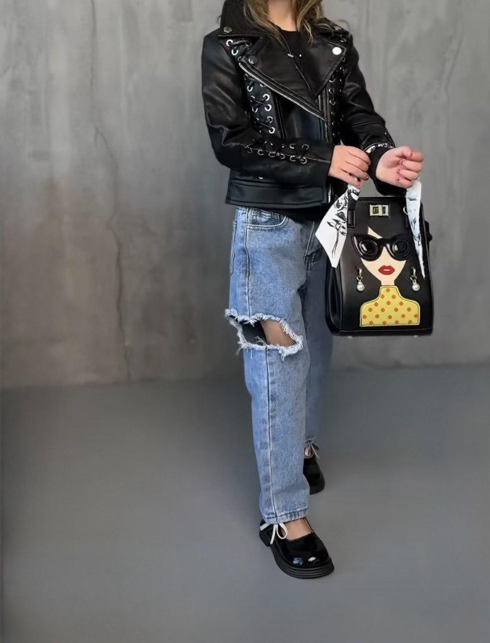 Джинси мом на дівчинку ARN JEANS прямі рвані 158-164 см Синій (25181073)