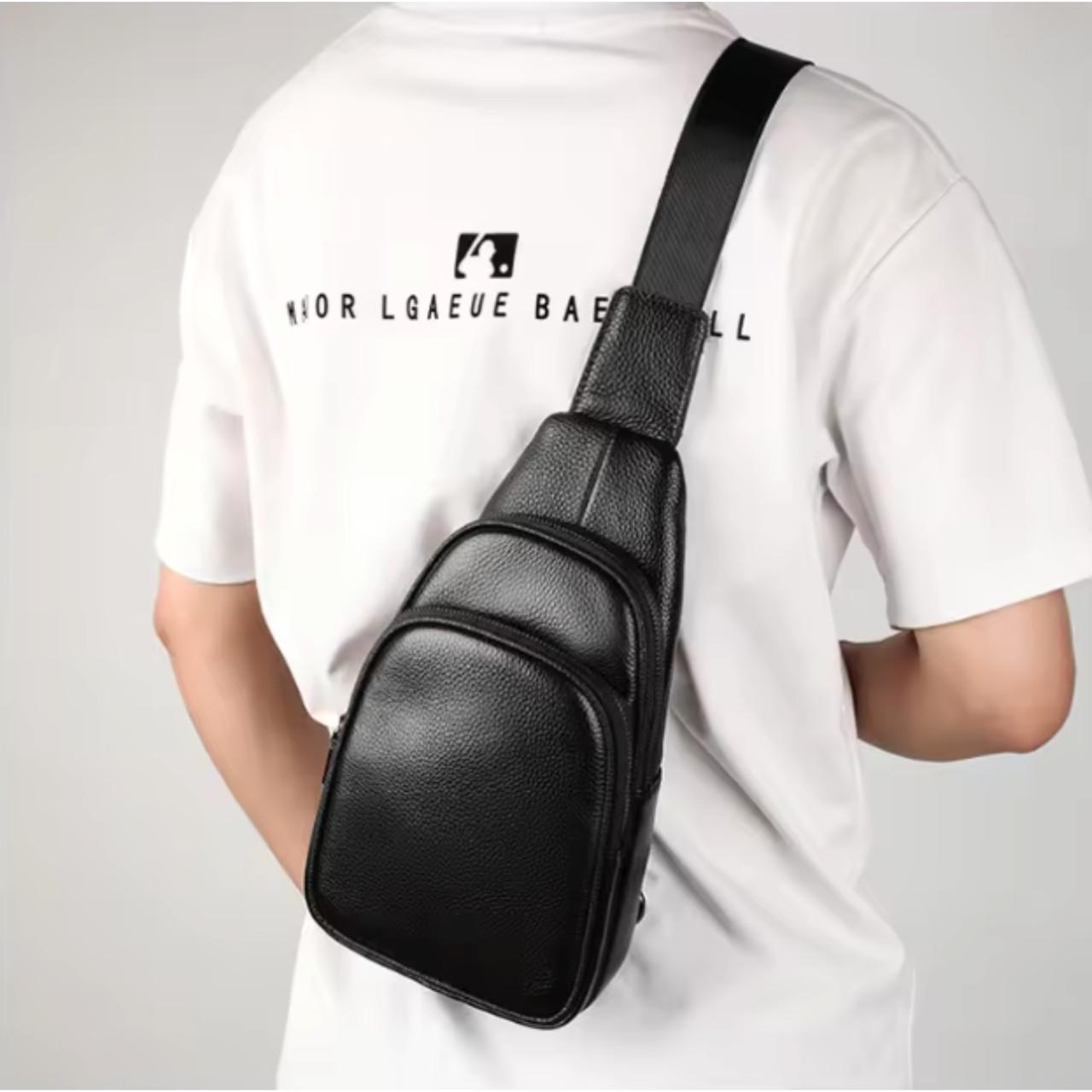 Чоловіча сумка-слінг Lorian з відділеннями на блискавці з натуральної шкіри Чорний (LR 259122-black) - фото 10 Чоловіча сумка-слінг Lorian з відділеннями на блискавці з натуральної шкіри Чорний (LR 259122-black) - фото 10