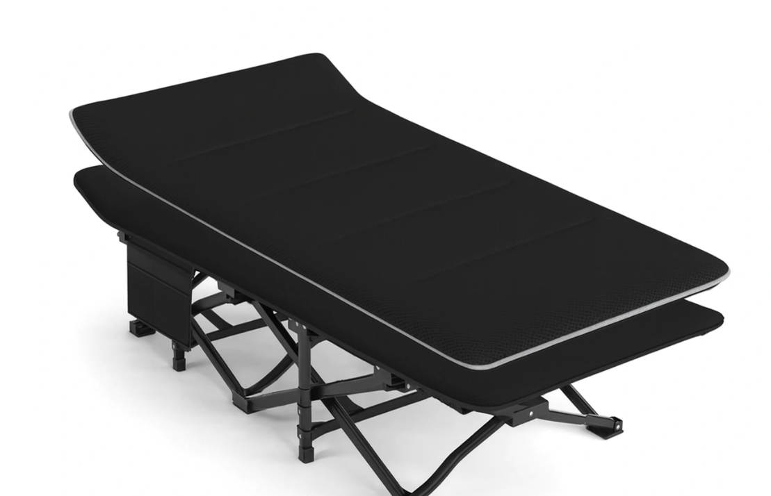 Розкладачка LEOBRO 190х68х30 см до 150 кг з матрацом Чорний (LBCC-L1-BLK)