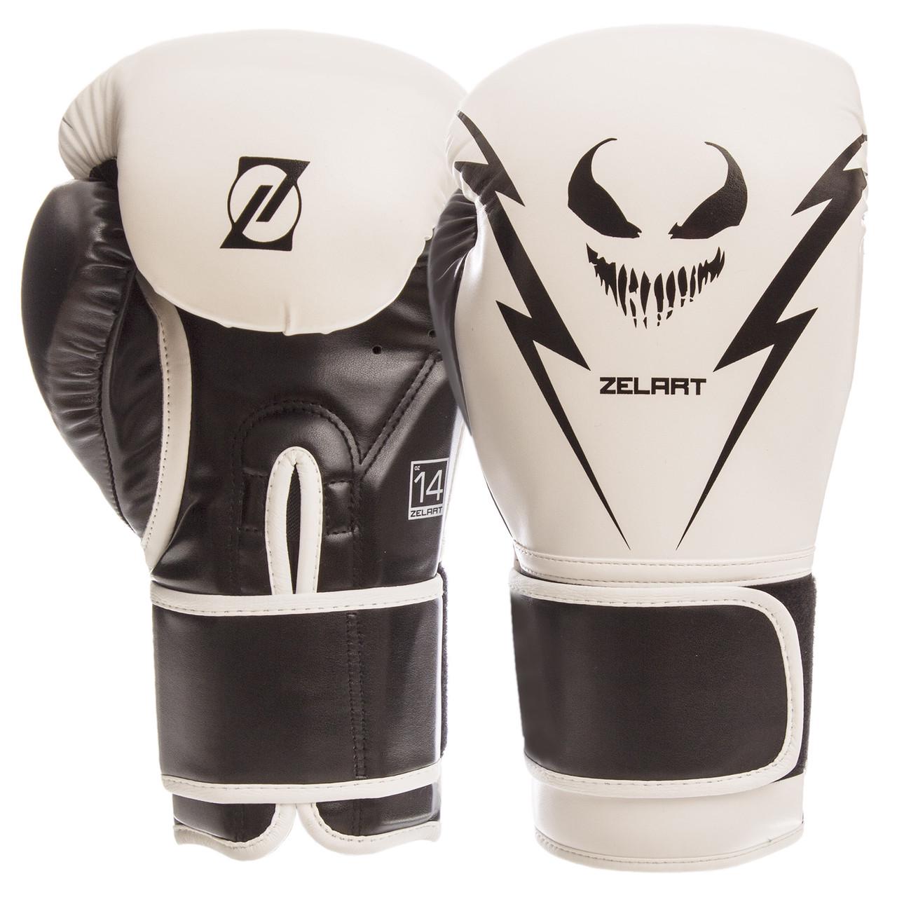 Боксерские перчатки Zelart искусственная кожа 10 oz Бело-черный (BO-1420)