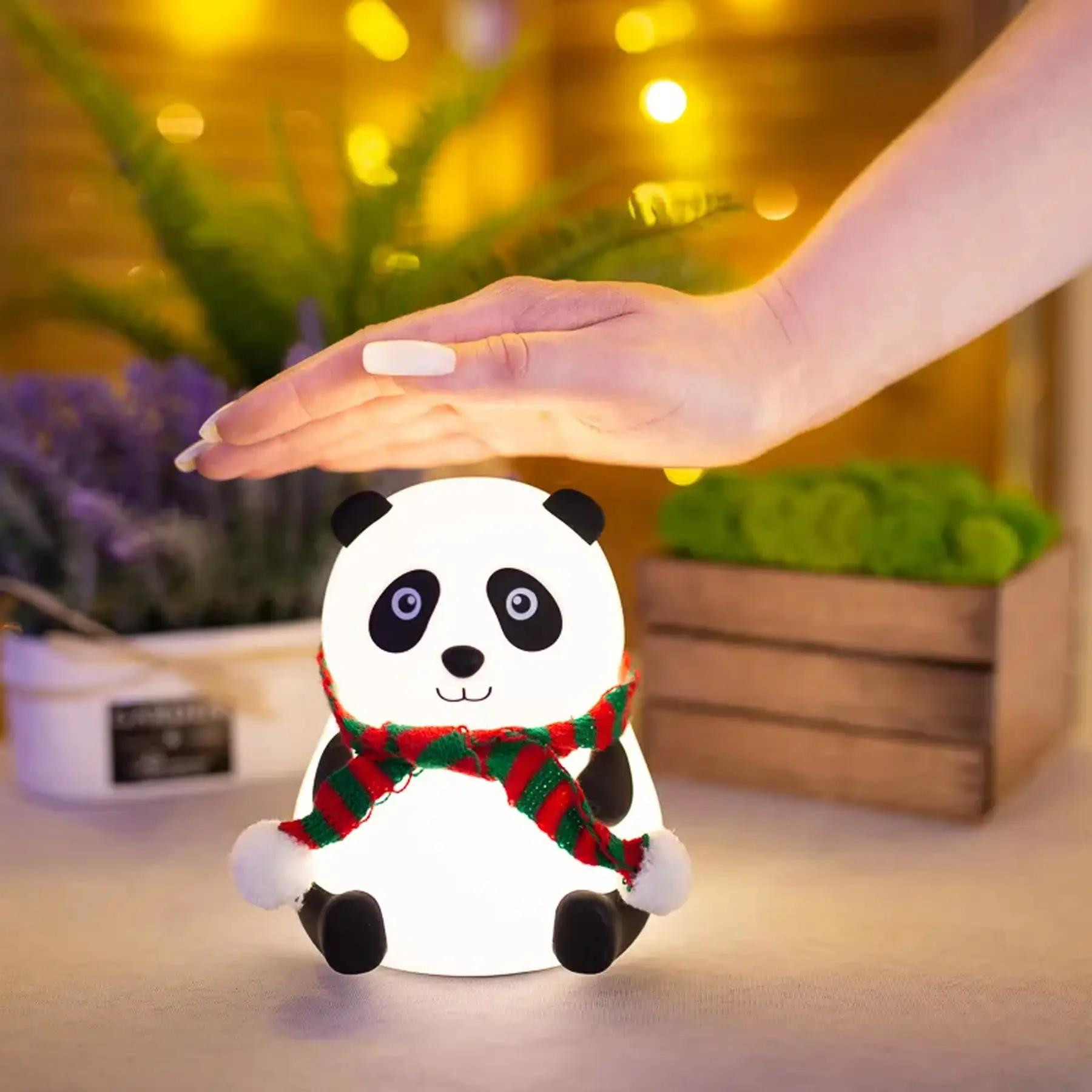 Ночник детский силиконовый Панда портативный с сенсорным управлением 1200 мАч USB Бело-черный (2013) - фото 12