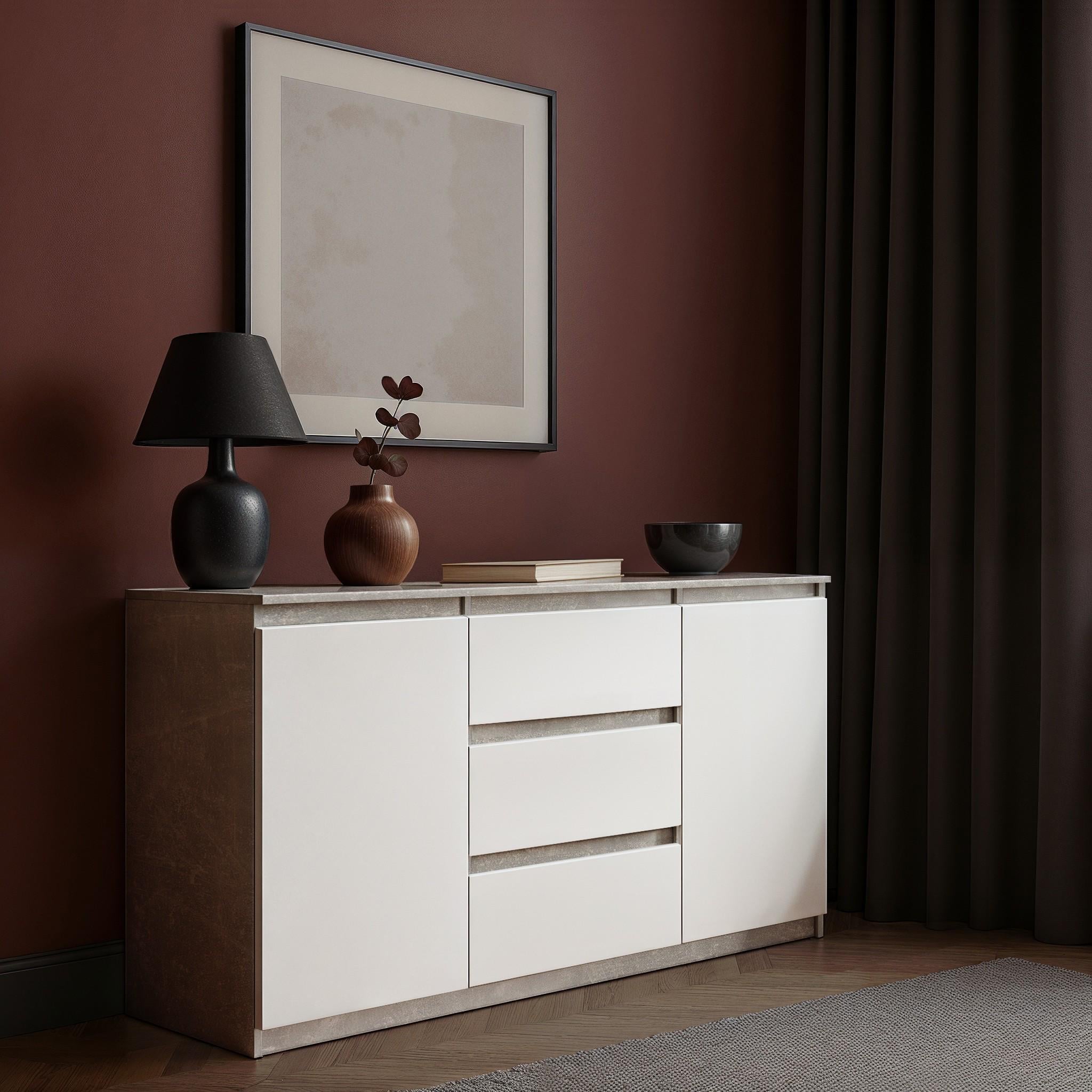 Комод Kvatro 1100х400х750 мм Бетон/Белый