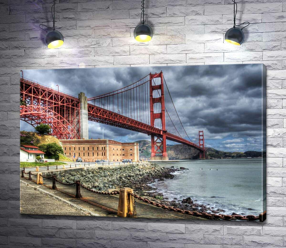 Картина ArtPoster Багровый мост "Золотые ворота" (Golden Gate Bridge) упирается в грозовые тучи 130x86 см Модуль №1 (000454) Картина ArtPoster Багровый мост "Золотые ворота" (Golden Gate Bridge) упирается в грозовые тучи 130x86 см Модуль №1 (000454)