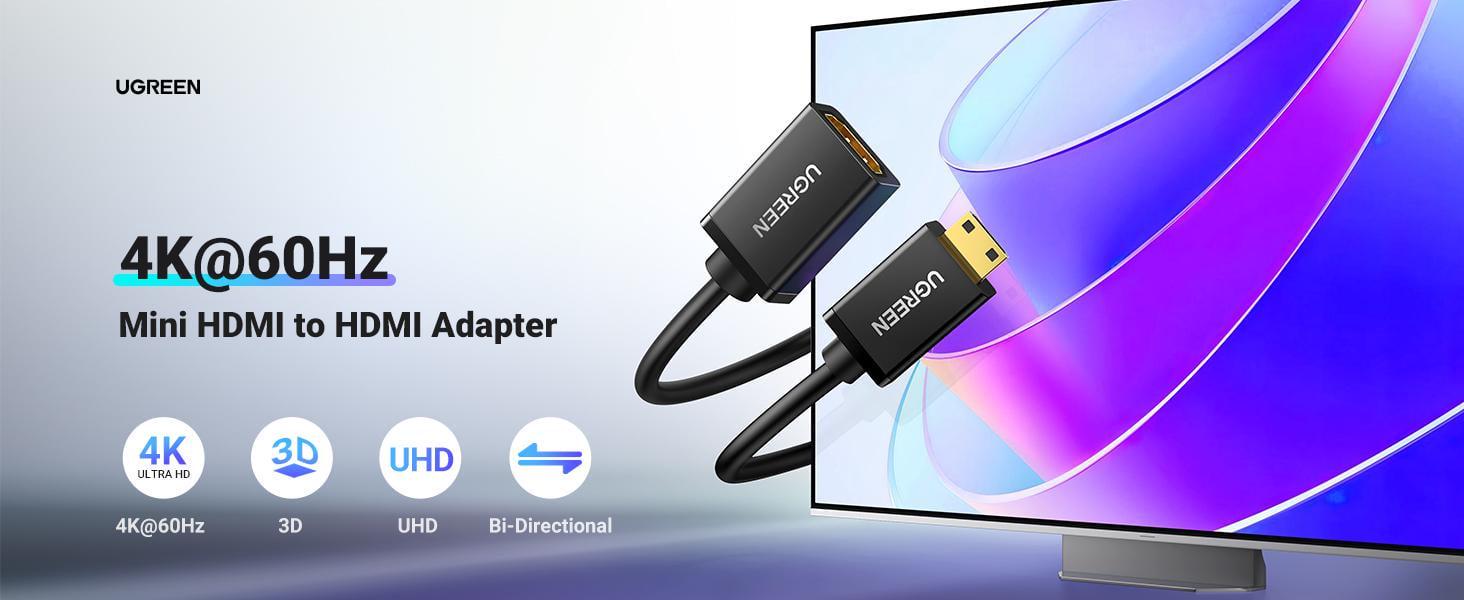 Переходник двунаправленный Mini HDMI на HDMI UGREEN 4K 60Hz позолоченные разъемы тройное экранирование 22 см Черный (20137) - фото 10