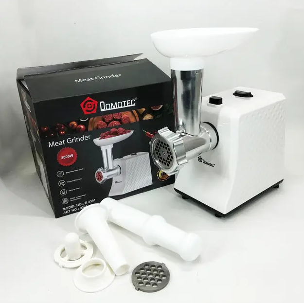 Мясорубка Domotec 2000 Вт с реверсом 3 решетки для фарша металлическая (2019326)