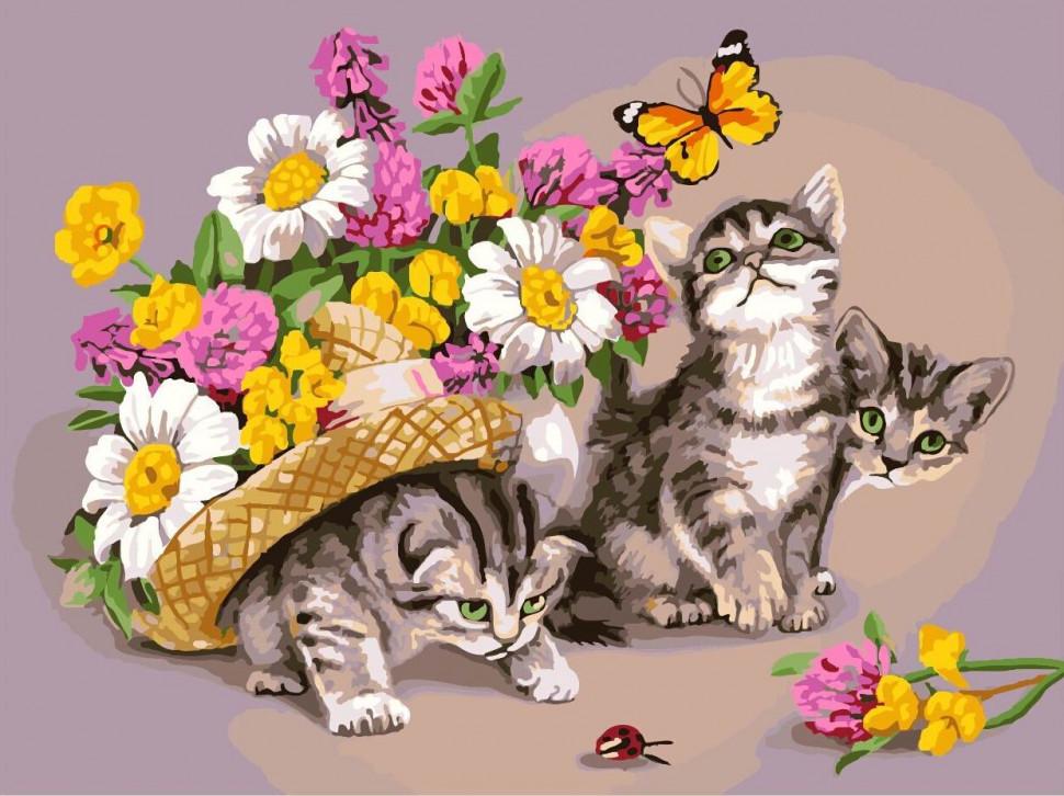 Картина по номерам Brushme "Котята в цветах" (GX3069)