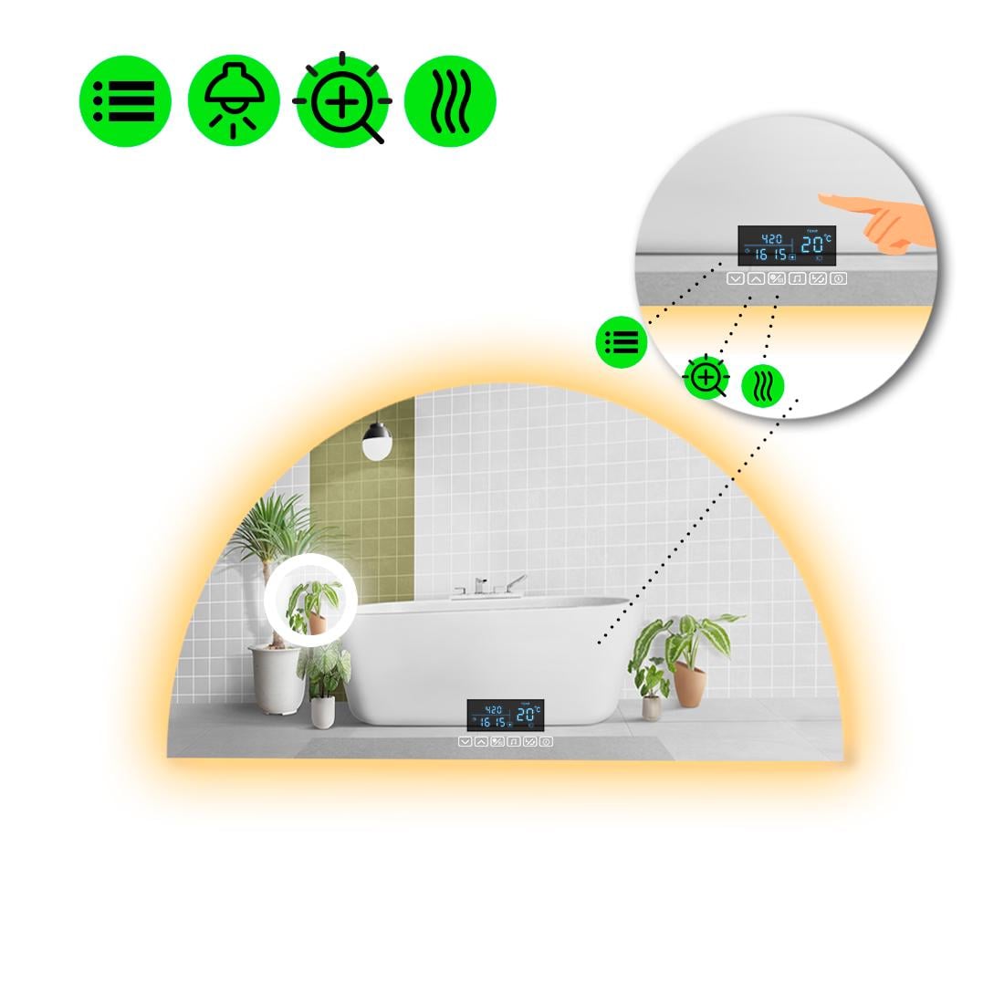 Зеркало с LED подсветкой Cerhio 2 с Smart-блоком/линзой с подсветкой и подогревом 90x45 см (8994387)