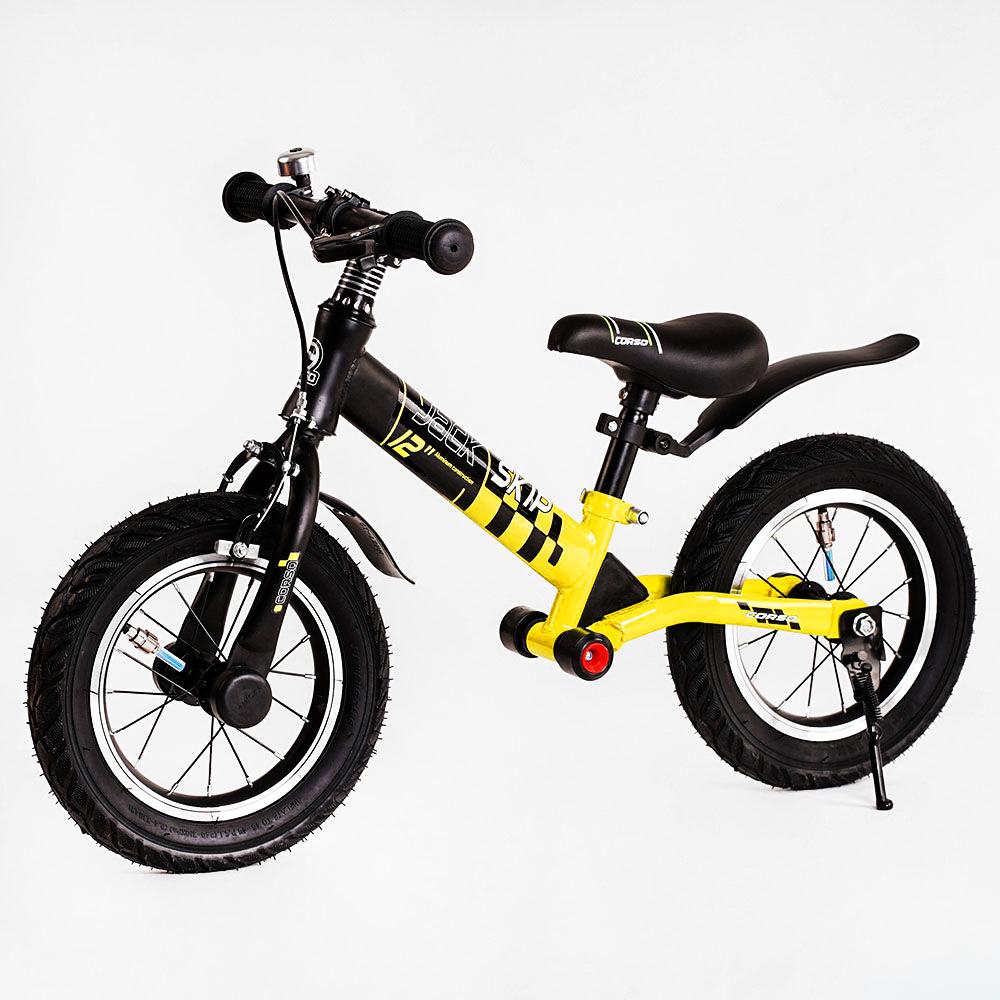Беговел детский Corso Skip Jack 12" ручной тормоз амортизатор Yellow/Black (119241)
