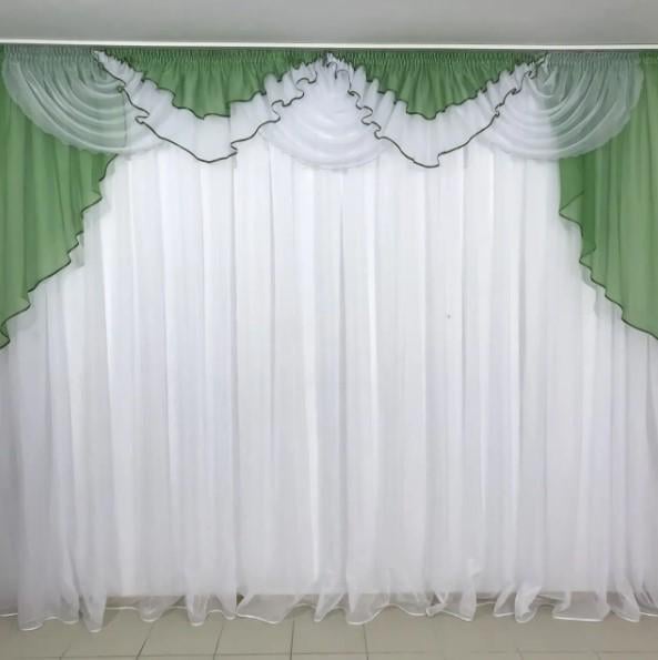 Ламбрекен на карниз в гостиную шифон 3 м Зеленый (103)
