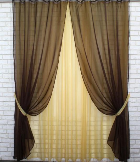 Шторы с подвязками шифон 4х2,7м/1,5x2,7 м 2 шт. Венге/Янтарный (022дк) Шторы с подвязками шифон 4х2,7м/1,5x2,7 м 2 шт. Венге/Янтарный (022дк)
