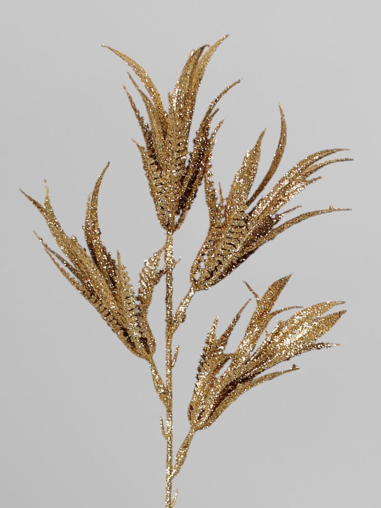 Декоративная ветка блестящая с глитером 35 см Шампань (Р03092)