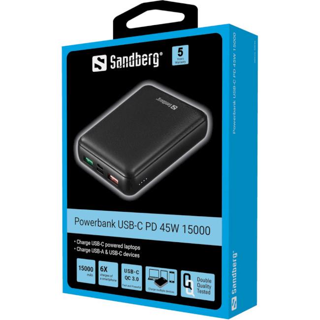 Повербанк Sandberg USB-C PD 45 Вт 15000 mAh Черный (420-66) - фото 2