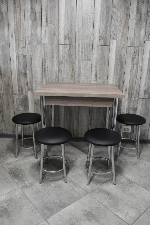 Кухонний комплект Оскар стіл розкладний/табурети 4 шт. в хром-корпусі 60х80/80х120х75 см Трюфель/Чорний (28374705)