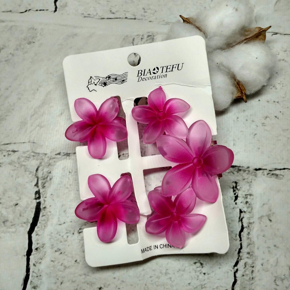 Крабик для волос Гавайский цветок матовый заколка зажим набор из 3 шт. Малиновый (8549-4)