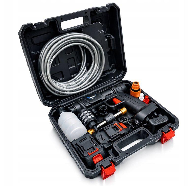 Мийка високого тиску акумуляторна Ondragon 48V 5Ah 2 акумулятори до 60 бар 3 режими шланг 5 м кейс