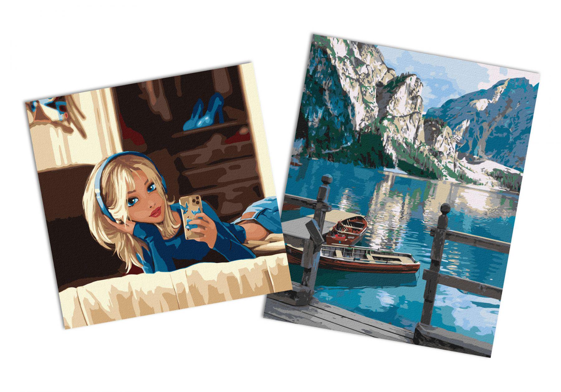 Набор картин по номерам Идейка 2в1 Горный покой 40x50 см KHO2763 и Любимое селфи 40x40 см KHO4957 (CKHO6357)